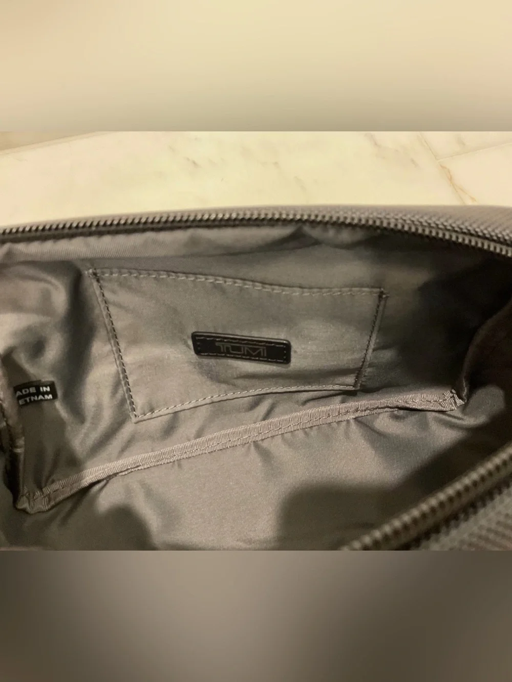 NEW - TUMI Ballistic Nylon Zippered Medium Kit Pouch - Cosmetic Bag - SEAL GRAY